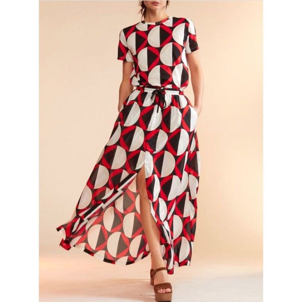 Cynthia Rowley Women's graphic-print high-waist Maxi Skirt XS NWT 325 RED